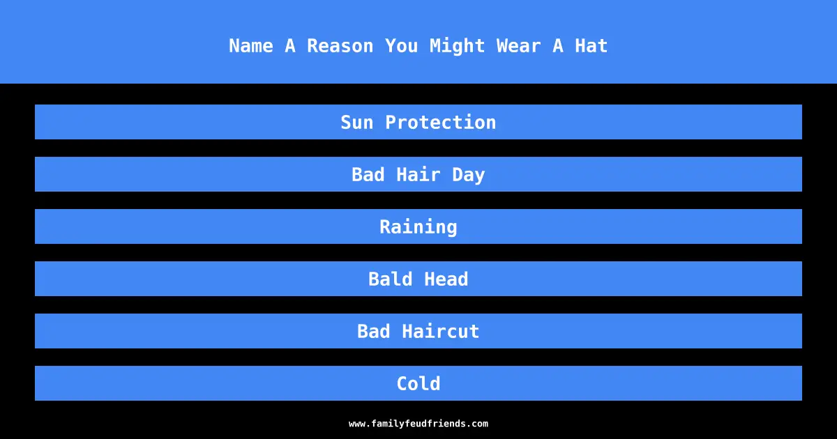 Name A Reason You Might Wear A Hat answer