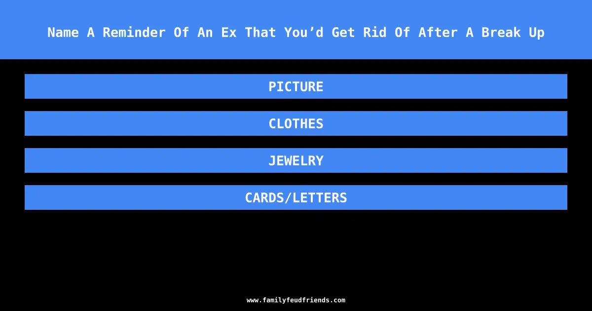 Name A Reminder Of An Ex That You’d Get Rid Of After A Break Up answer