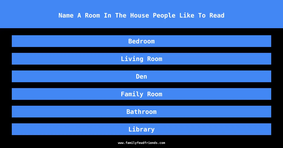 Name A Room In The House People Like To Read answer