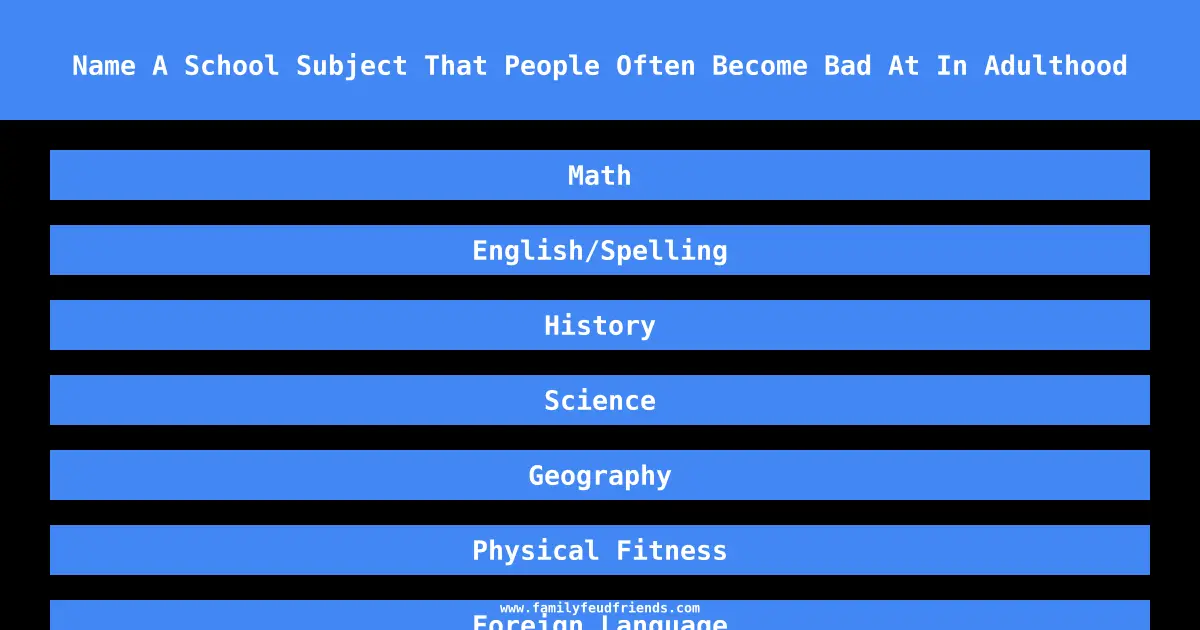 Name A School Subject That People Often Become Bad At In Adulthood answer