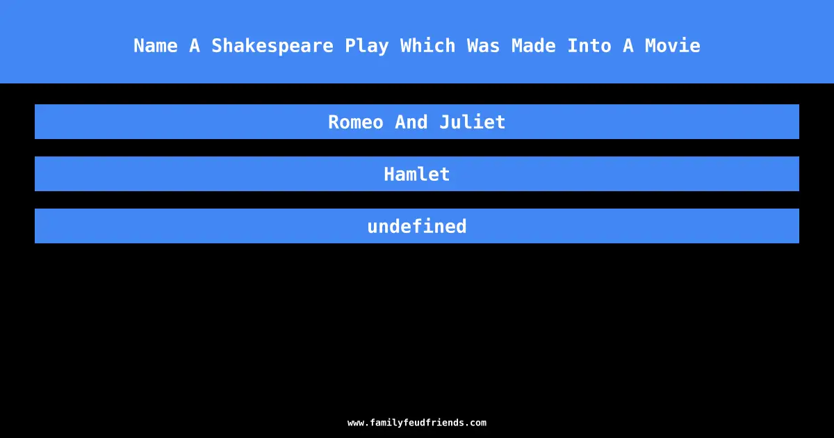 Name A Shakespeare Play Which Was Made Into A Movie answer