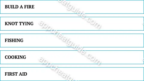 Name a skill that might be taught at scout camp. screenshot answer