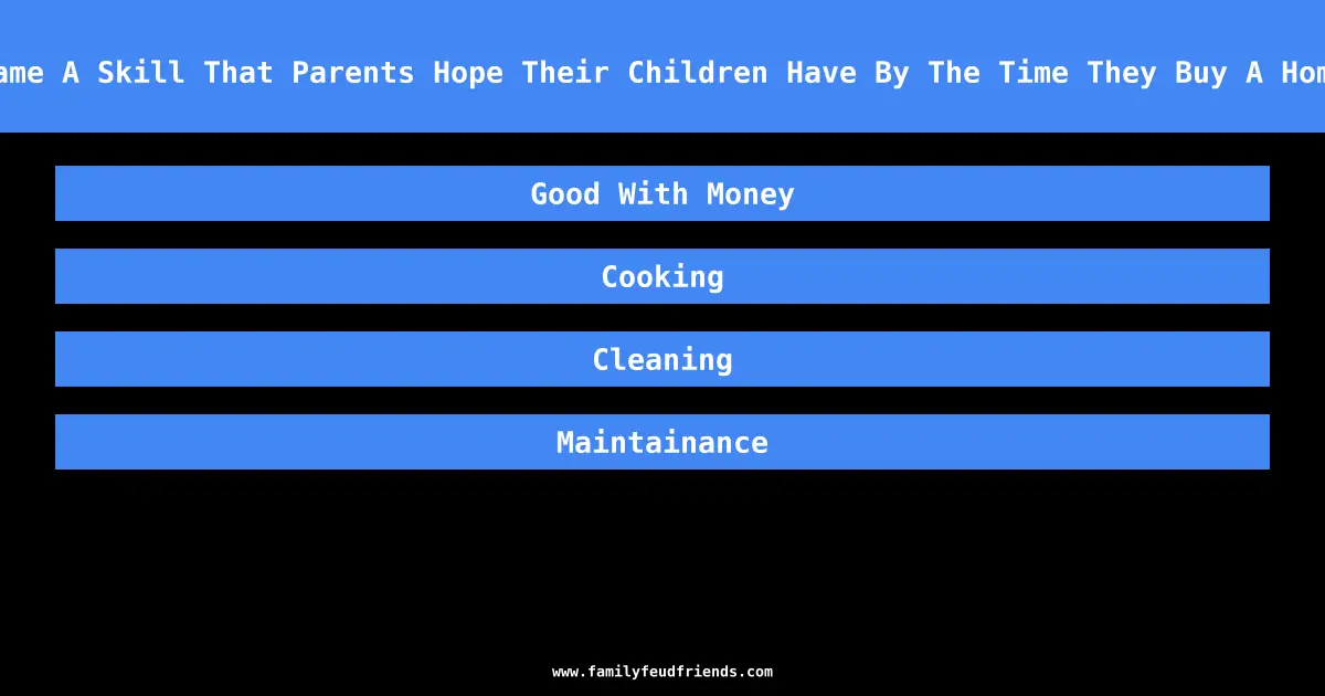 Name A Skill That Parents Hope Their Children Have By The Time They Buy A Home answer