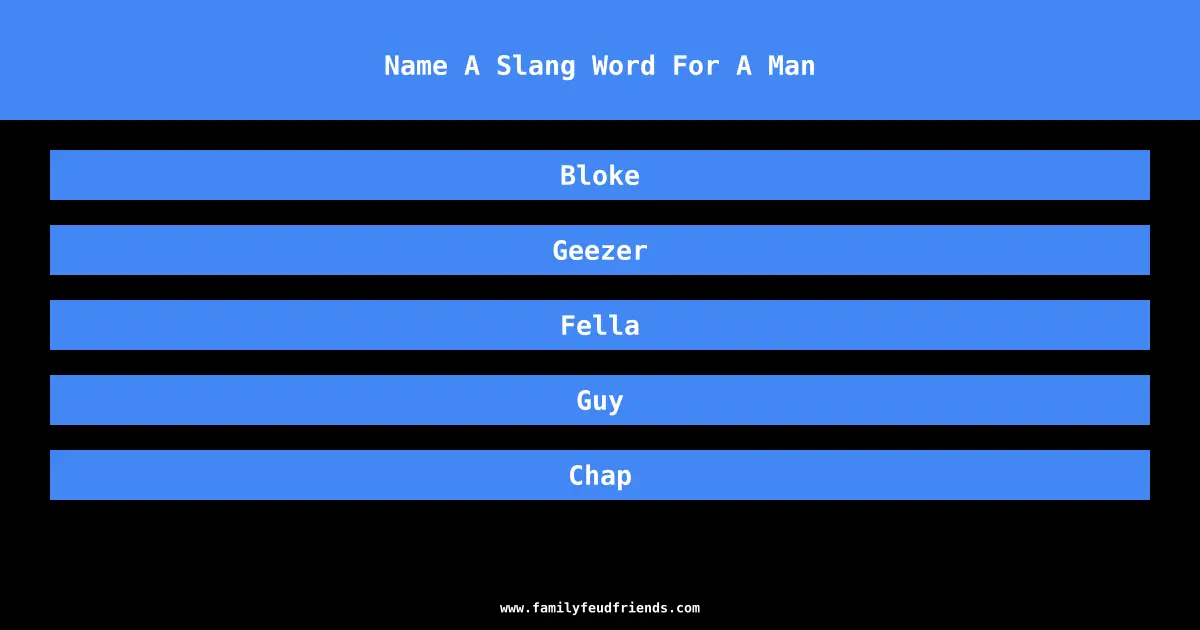 Name A Slang Word For A Man answer