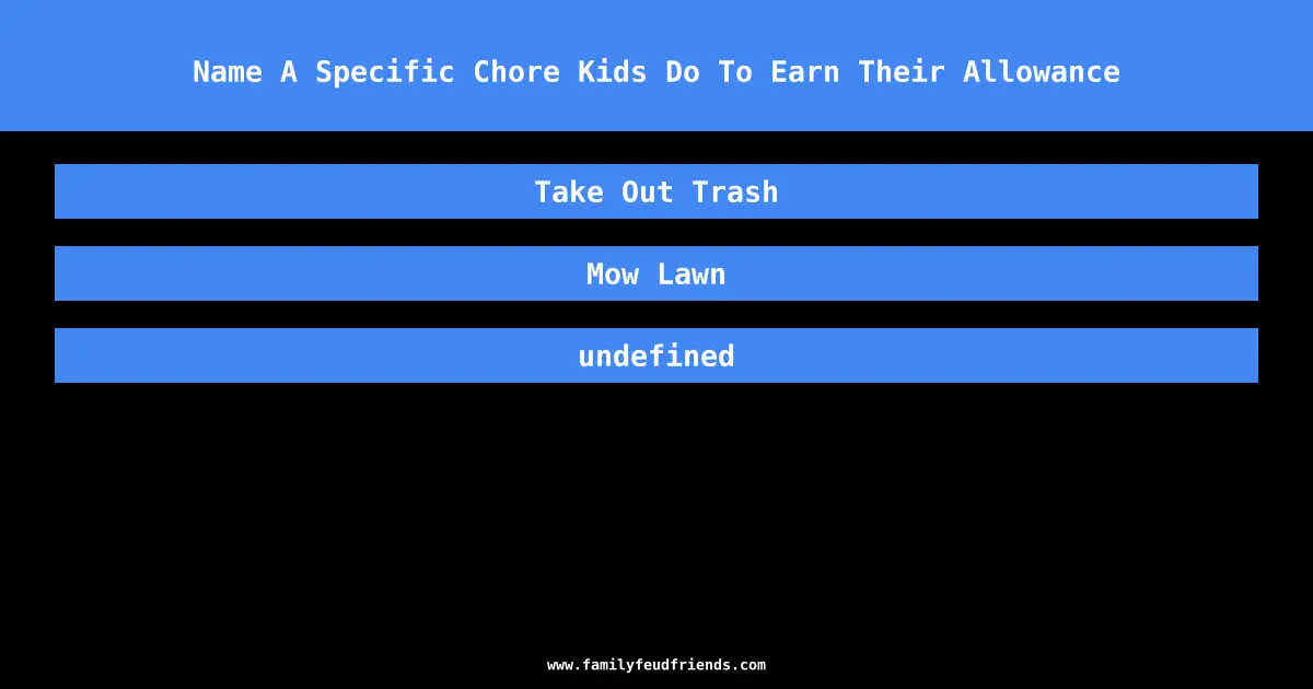 Name A Specific Chore Kids Do To Earn Their Allowance answer