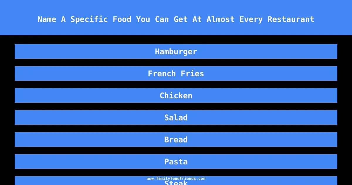 Name A Specific Food You Can Get At Almost Every Restaurant answer
