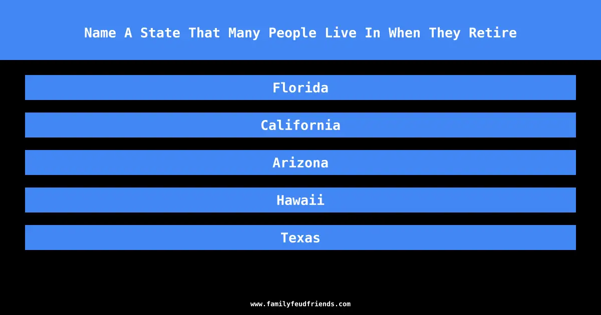 Name A State That Many People Live In When They Retire answer