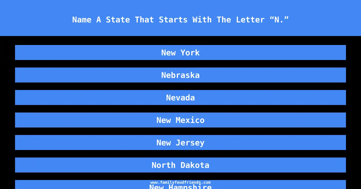 Name A State That Starts With The Letter “N.” answer