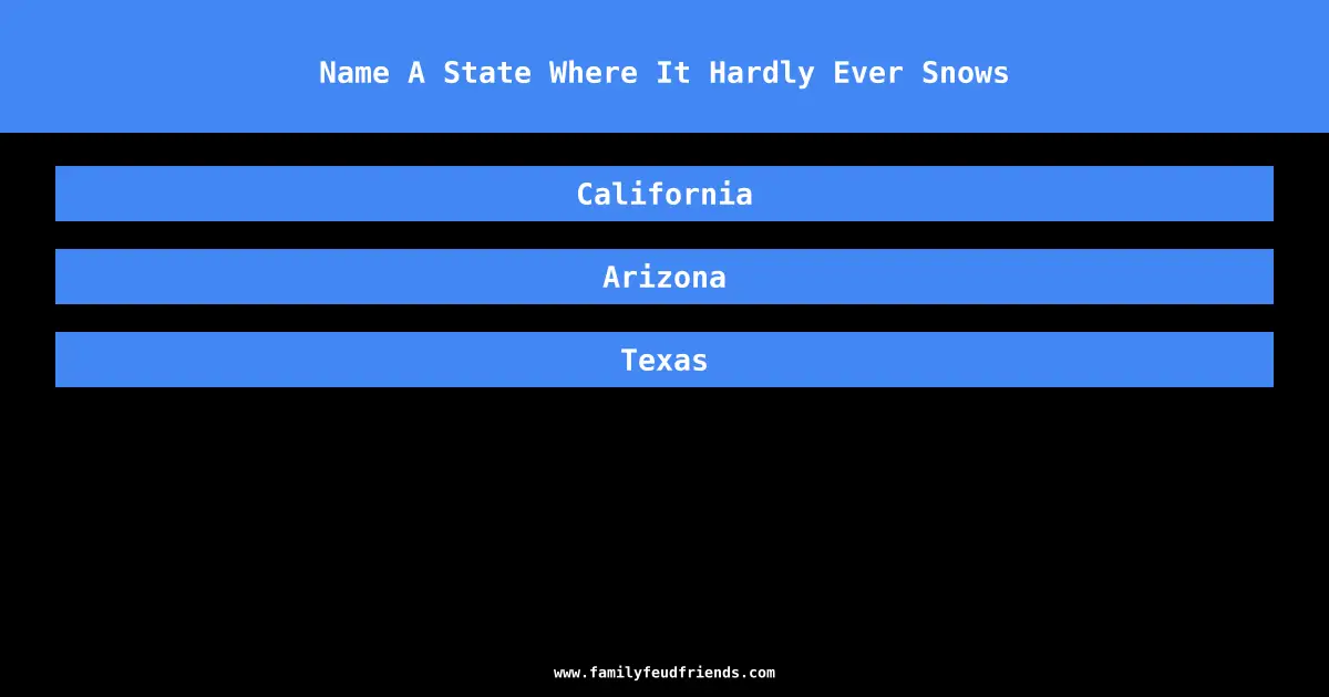 Name A State Where It Hardly Ever Snows answer
