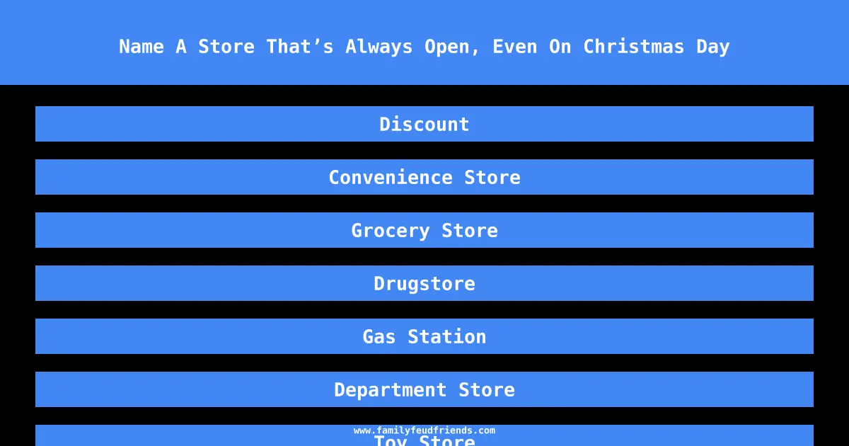 Name A Store That’s Always Open, Even On Christmas Day answer