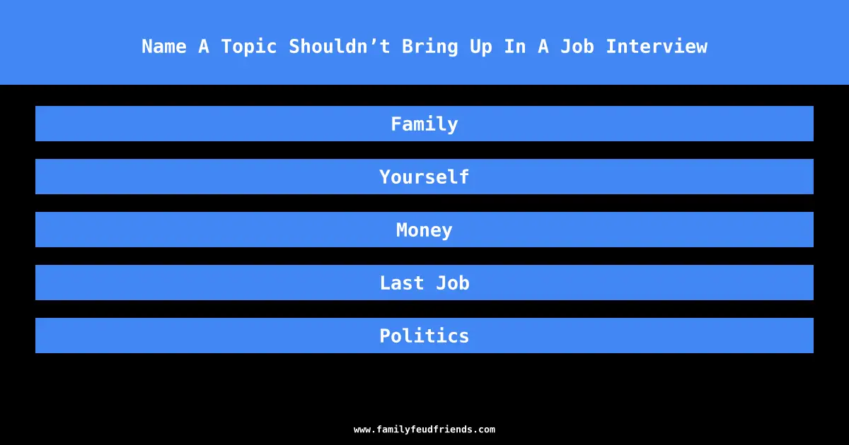 Name A Topic Shouldn’t Bring Up In A Job Interview answer