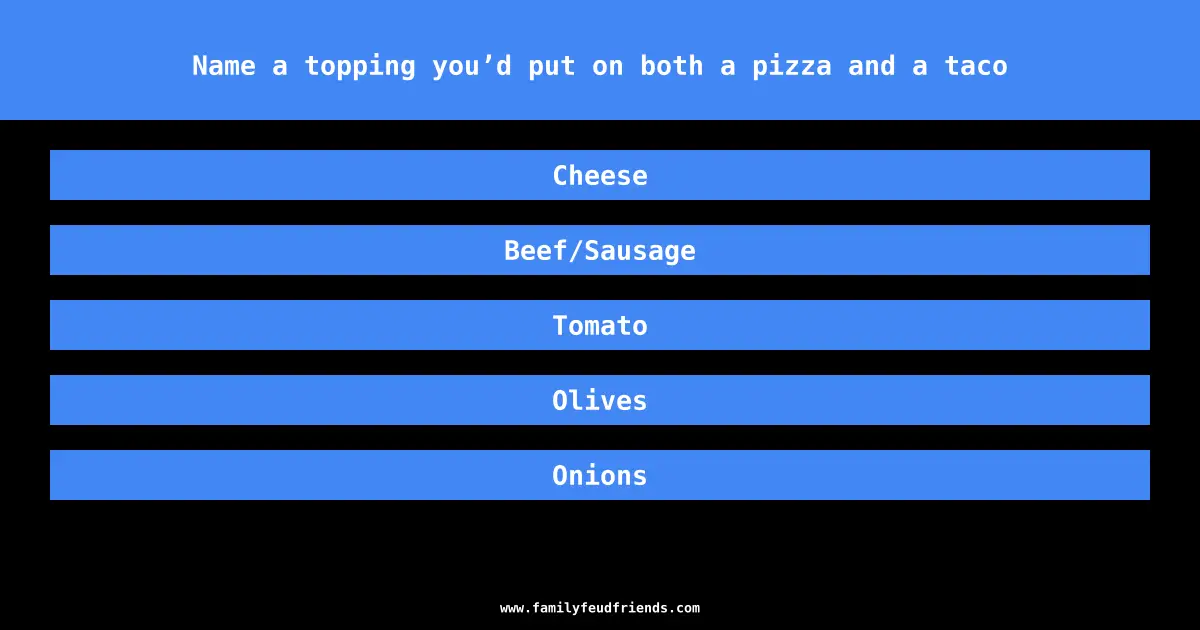 Name a topping you’d put on both a pizza and a taco answer