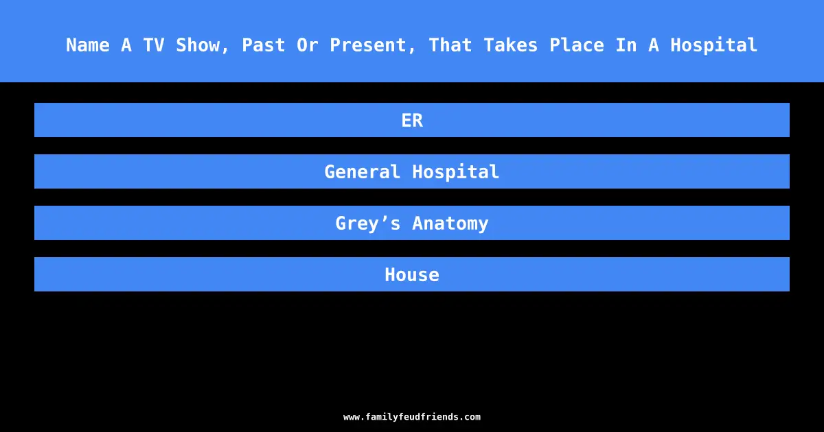 Name A TV Show, Past Or Present, That Takes Place In A Hospital answer