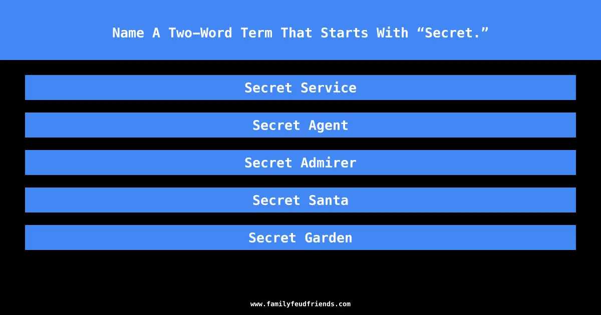 Name A Two-Word Term That Starts With “Secret.” answer