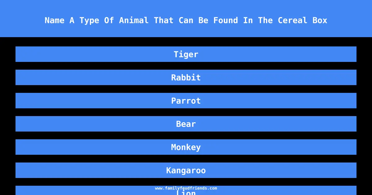 Name A Type Of Animal That Can Be Found In The Cereal Box answer