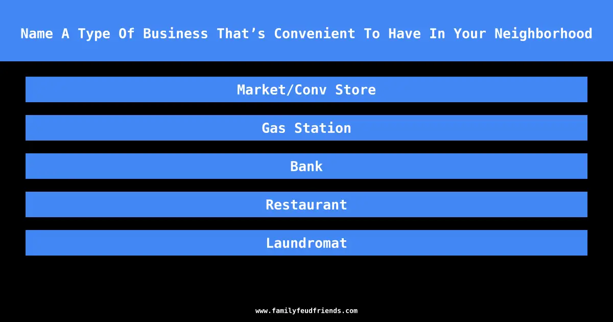 Name A Type Of Business That’s Convenient To Have In Your Neighborhood answer