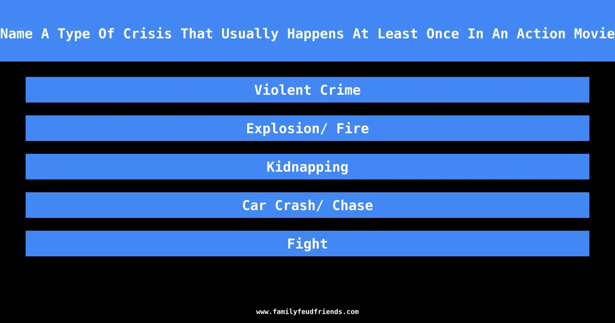 Name A Type Of Crisis That Usually Happens At Least Once In An Action Movie answer