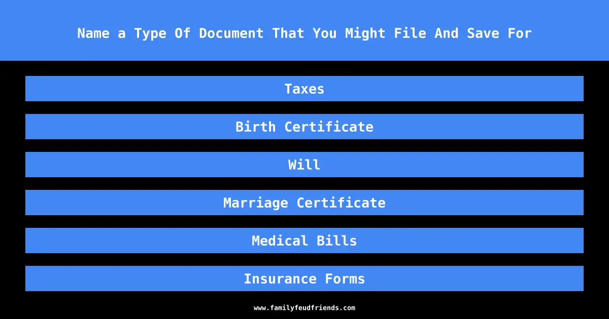 Name a Type Of Document That You Might File And Save For answer