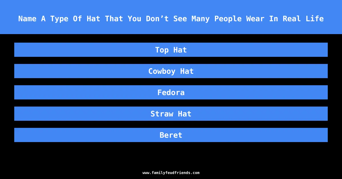 Name A Type Of Hat That You Don’t See Many People Wear In Real Life answer