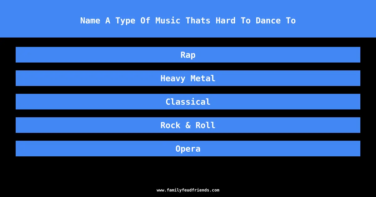 Name A Type Of Music Thats Hard To Dance To answer