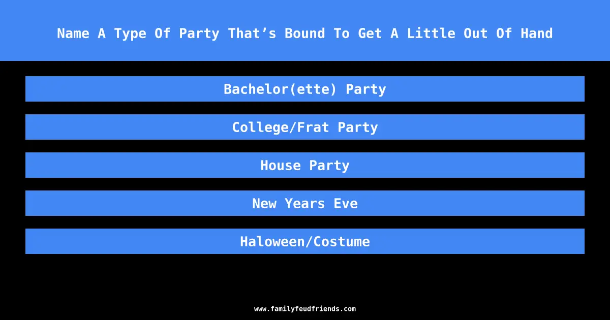 Name A Type Of Party That’s Bound To Get A Little Out Of Hand answer