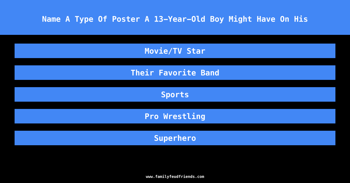 Name A Type Of Poster A 13-Year-Old Boy Might Have On His answer