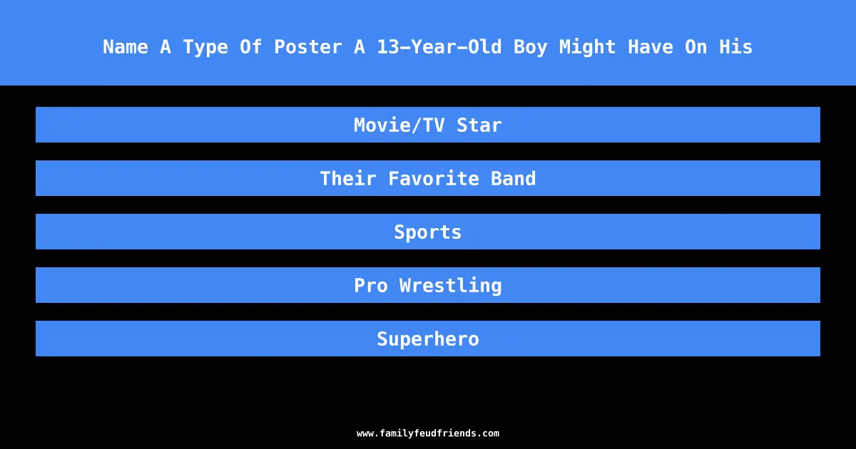 Name A Type Of Poster A 13-Year-Old Boy Might Have On His answer