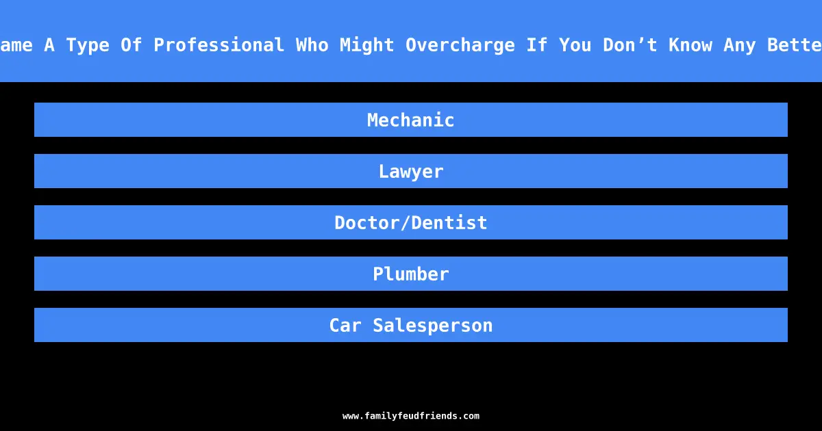 Name A Type Of Professional Who Might Overcharge If You Don’t Know Any Better answer