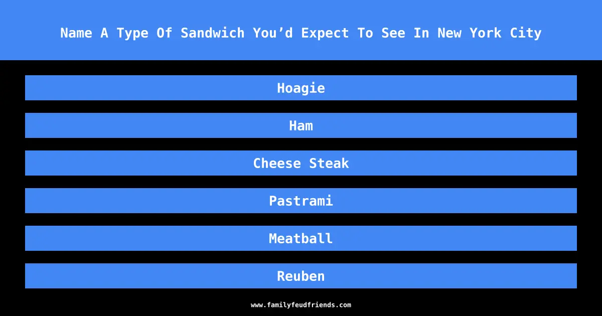 Name A Type Of Sandwich You’d Expect To See In New York City answer