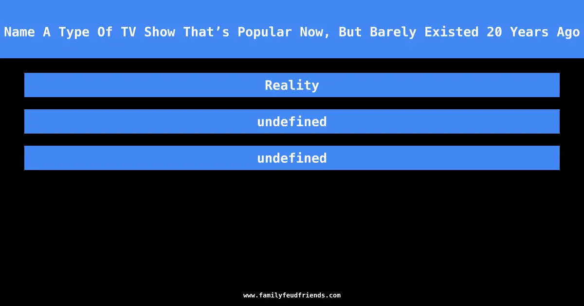 Name A Type Of TV Show That’s Popular Now, But Barely Existed 20 Years Ago answer