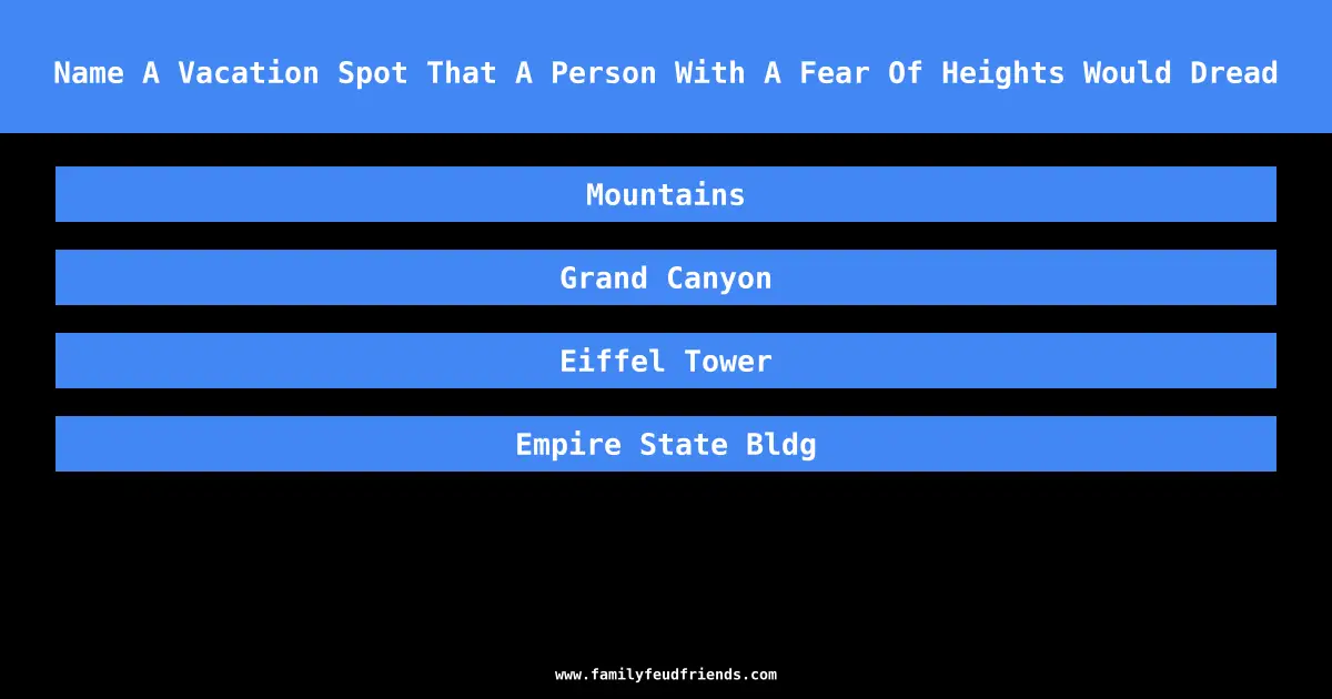 Name A Vacation Spot That A Person With A Fear Of Heights Would Dread answer
