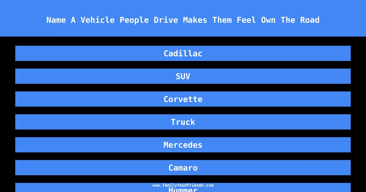 Name A Vehicle People Drive Makes Them Feel Own The Road answer