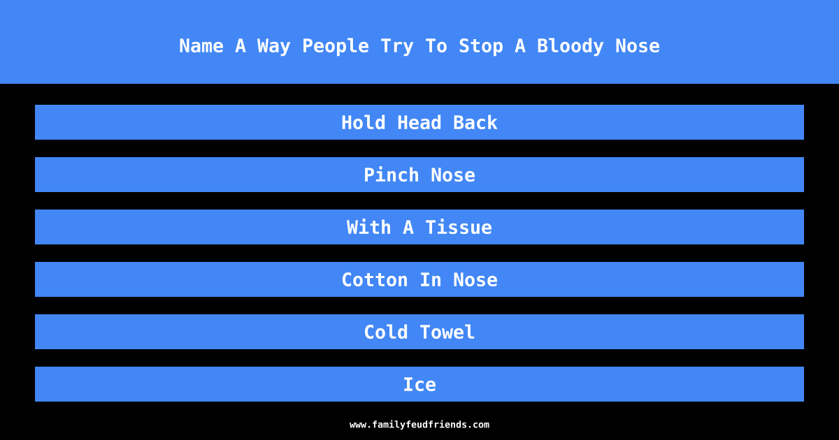 Name A Way People Try To Stop A Bloody Nose answer
