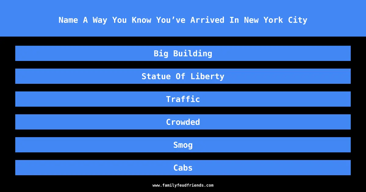Name A Way You Know You’ve Arrived In New York City answer
