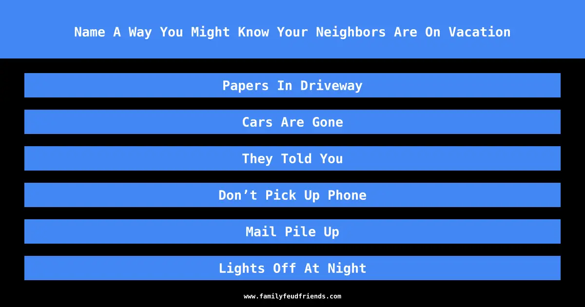 Name A Way You Might Know Your Neighbors Are On Vacation answer