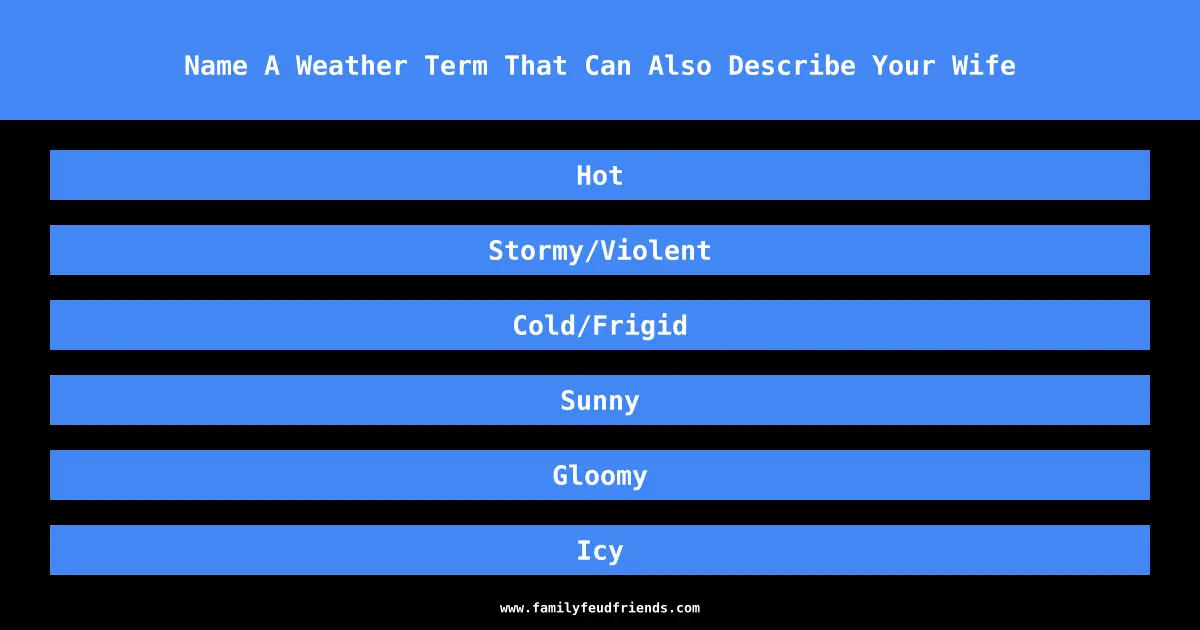 Name A Weather Term That Can Also Describe Your Wife answer