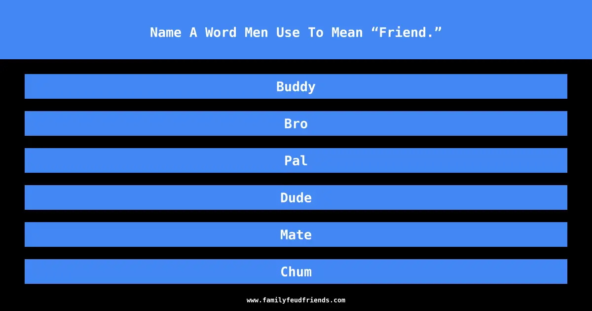 Name A Word Men Use To Mean “Friend.” answer