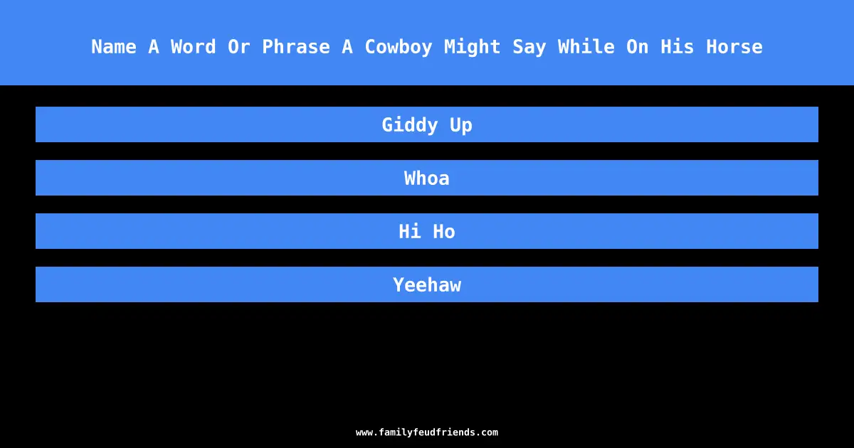 Name A Word Or Phrase A Cowboy Might Say While On His Horse answer