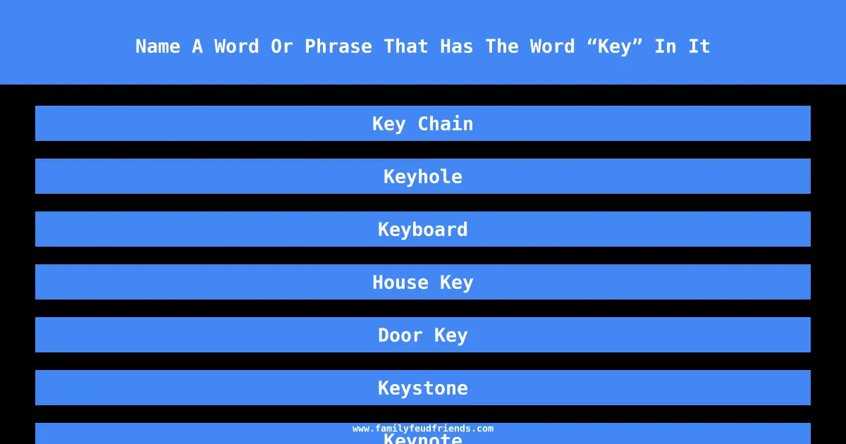 Name A Word Or Phrase That Has The Word “Key” In It answer