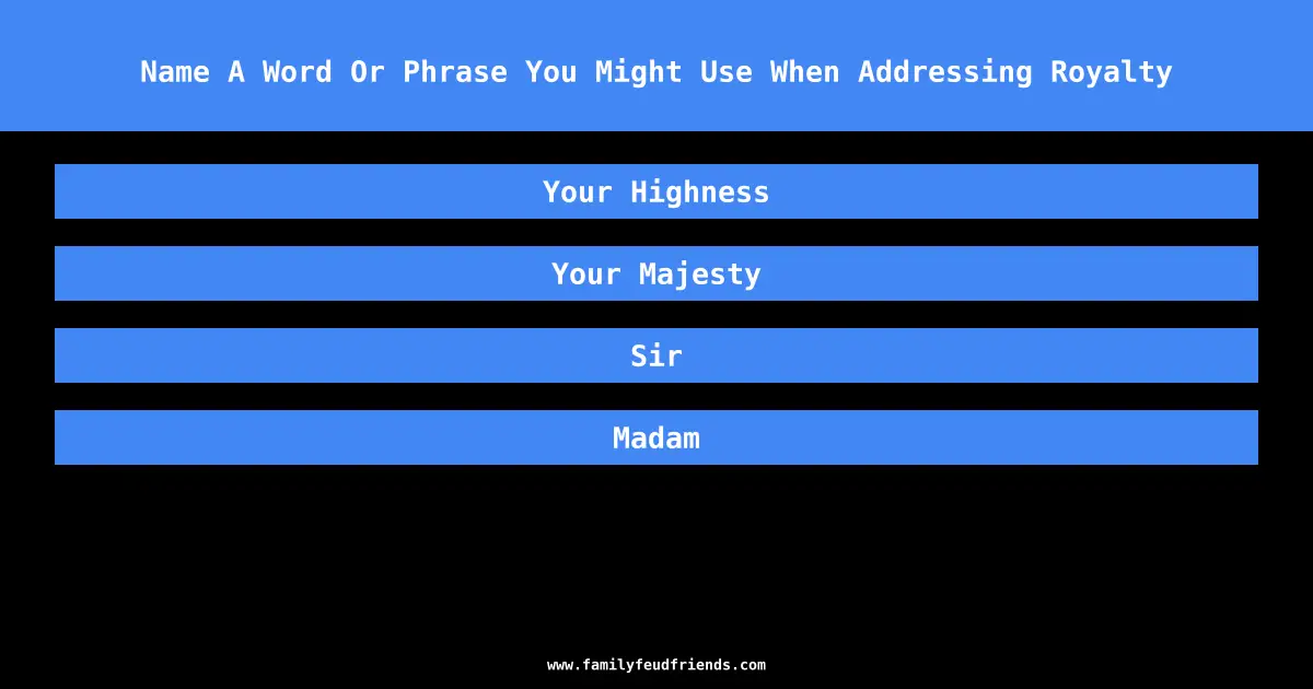 Name A Word Or Phrase You Might Use When Addressing Royalty answer