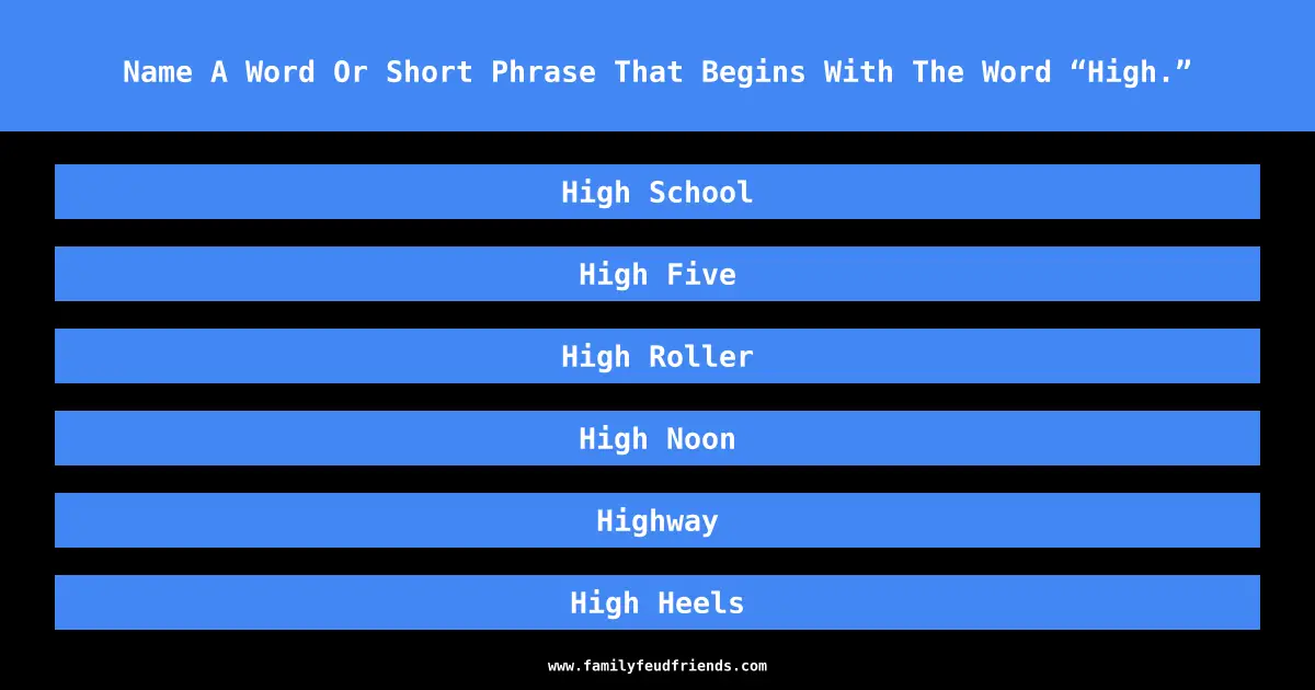 Name A Word Or Short Phrase That Begins With The Word “High.” answer