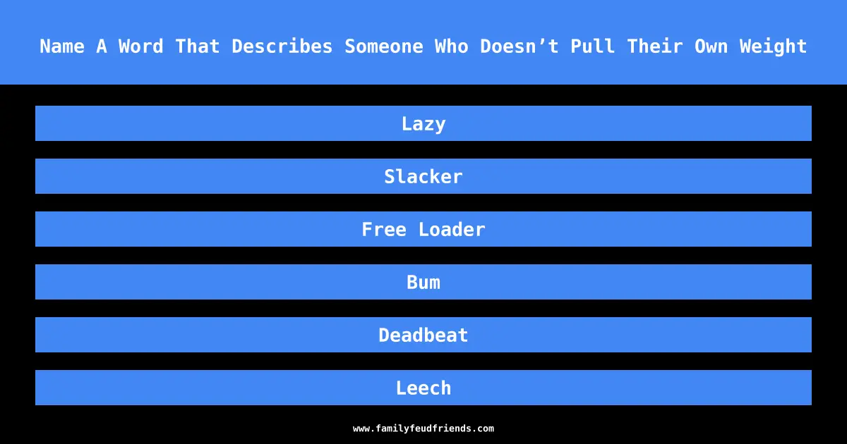 Name A Word That Describes Someone Who Doesn’t Pull Their Own Weight answer
