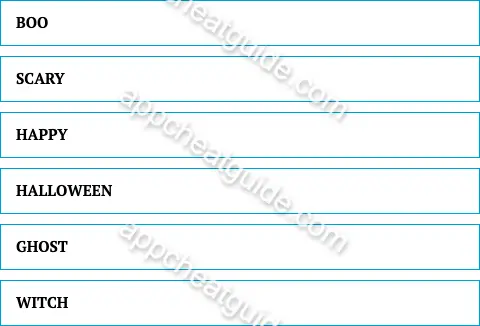 Name a word you would expect to see on the inside of a halloween card. screenshot answer