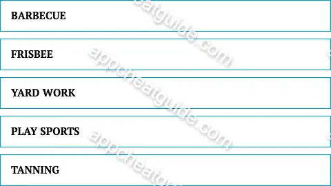 Name an activity people do in their backyard. screenshot answer