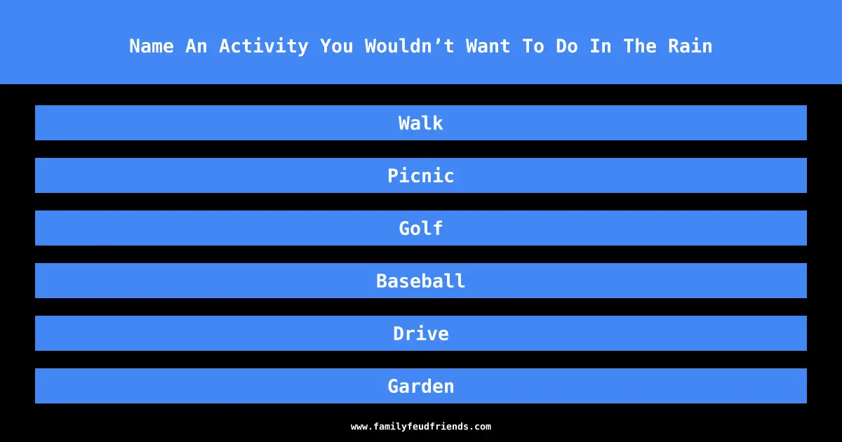 Name An Activity You Wouldn’t Want To Do In The Rain answer