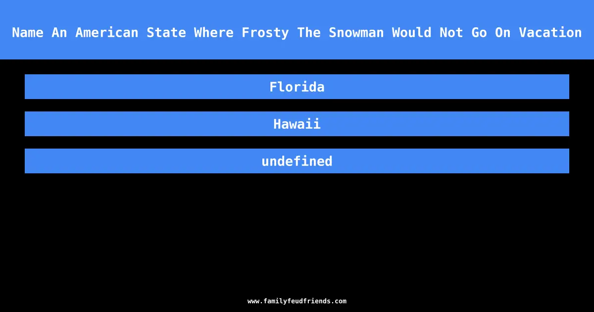 Name An American State Where Frosty The Snowman Would Not Go On Vacation answer