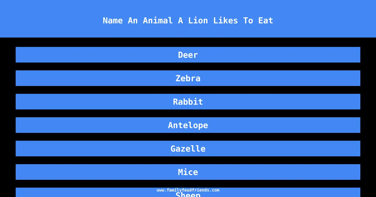 Name An Animal A Lion Likes To Eat answer