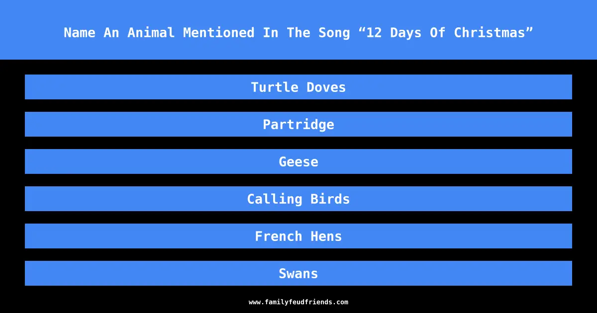 Name An Animal Mentioned In The Song “12 Days Of Christmas” answer