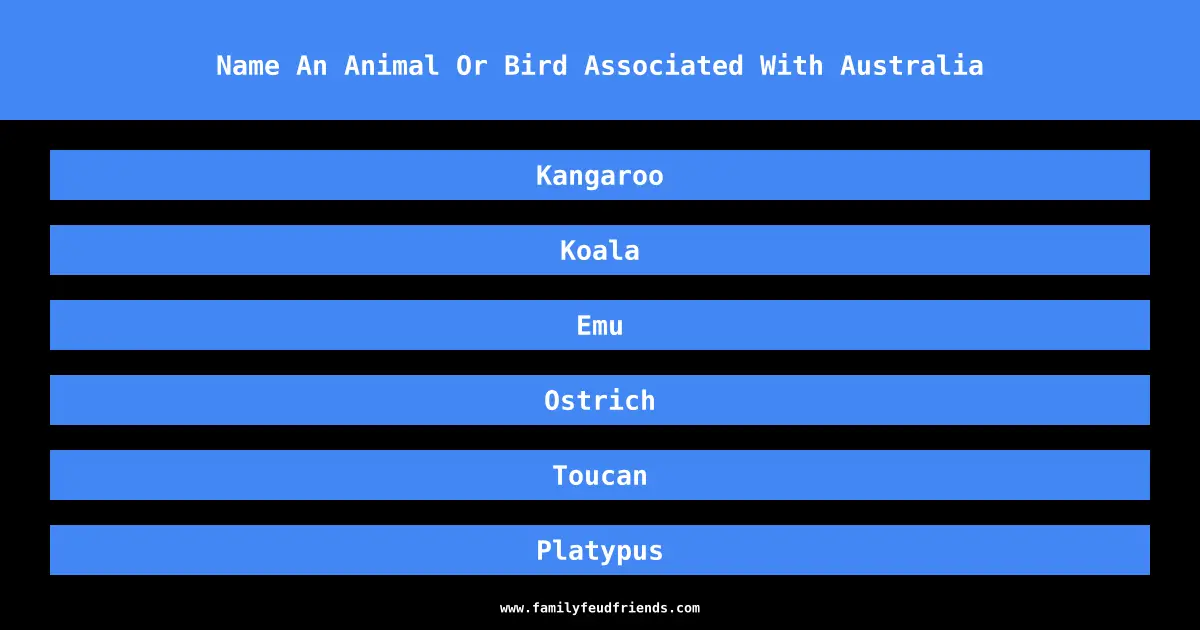Name An Animal Or Bird Associated With Australia answer