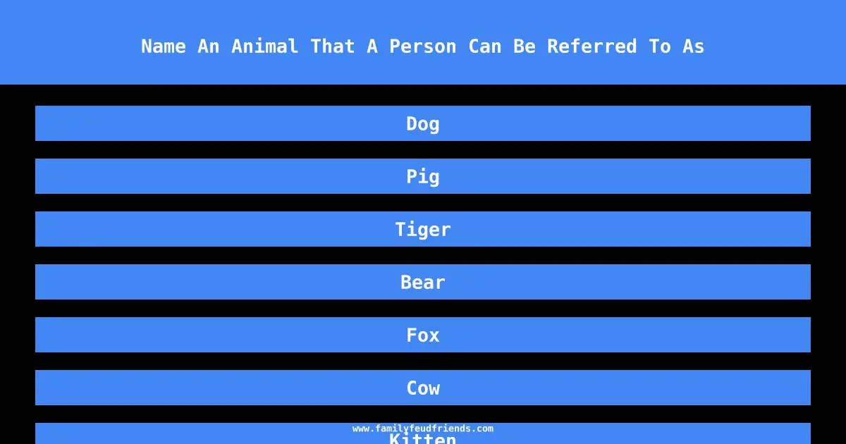Name An Animal That A Person Can Be Referred To As answer